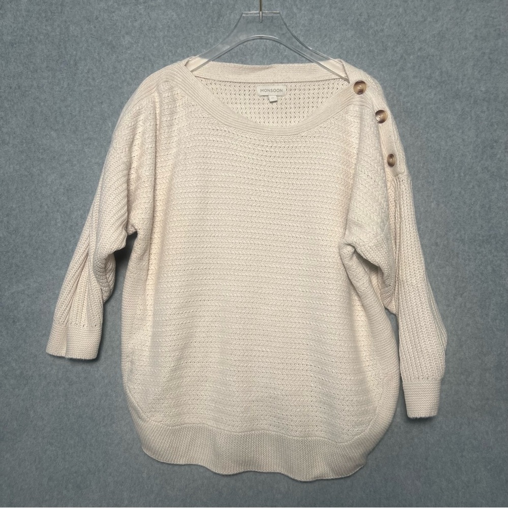 Monsoon Women’s Cream Button-Detail Women's Knit Sweater Size XL - Picture 1 of 7